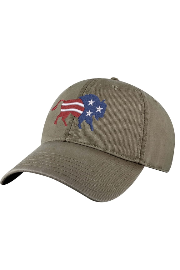 Bison American Flag Hat – Patriotic Buffalo Baseball Cap with Embroidered USA Design (Army)