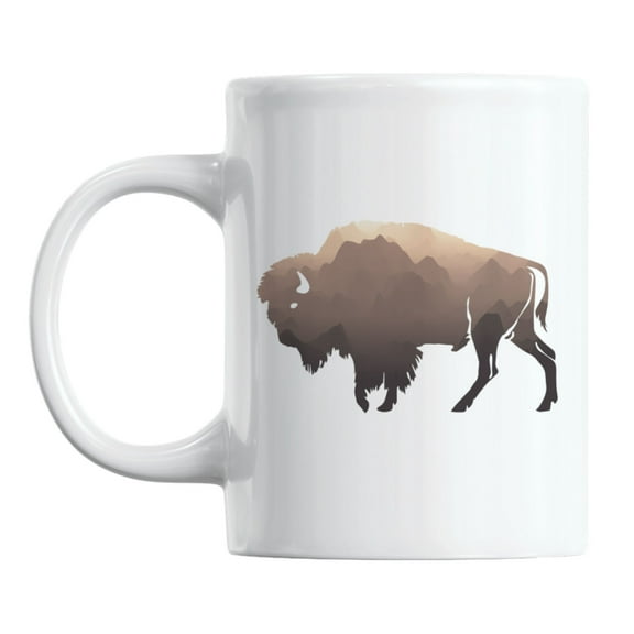 Bison Art White Ceramic Coffee & Tea Mug Cup (11oz)