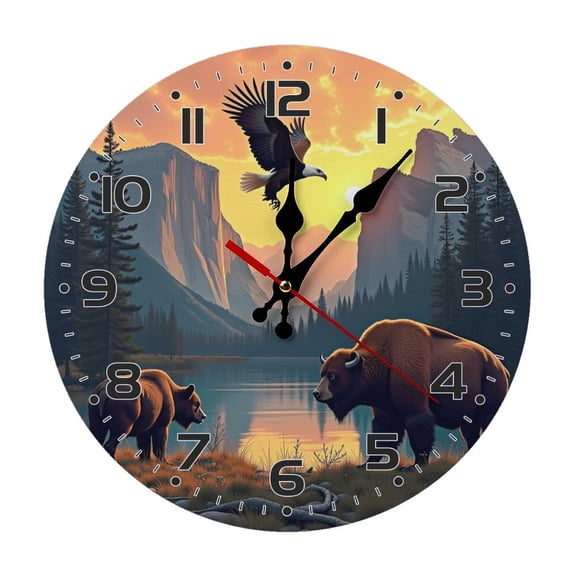 Bison Bear Eagle Wall Clock 10 Inch Silent Non Ticking Round Clock Decoration for Living Room Kitchen Bedroom Bathroom Office Classroom