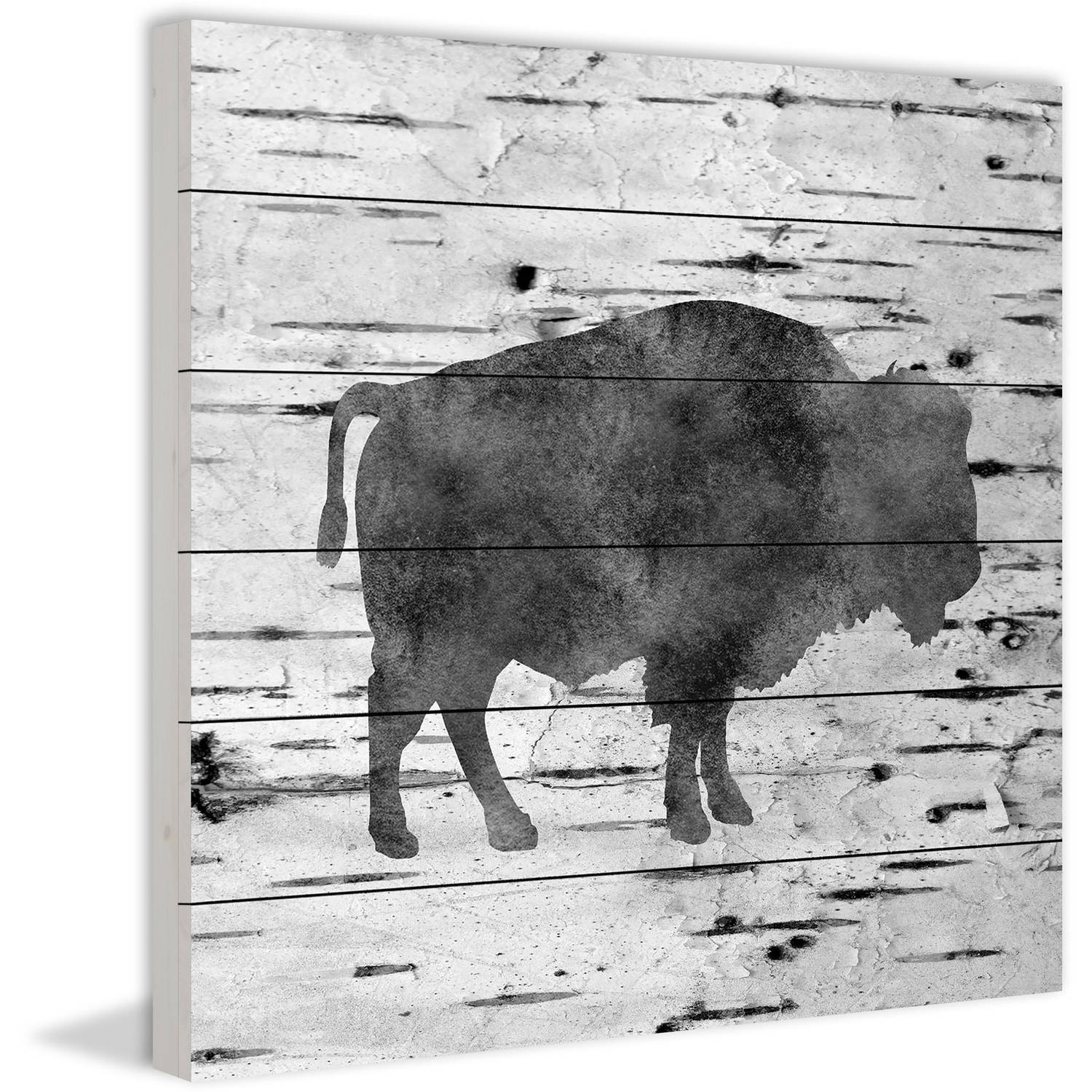 "Bison Birch Bark" Painting Print on White Wood