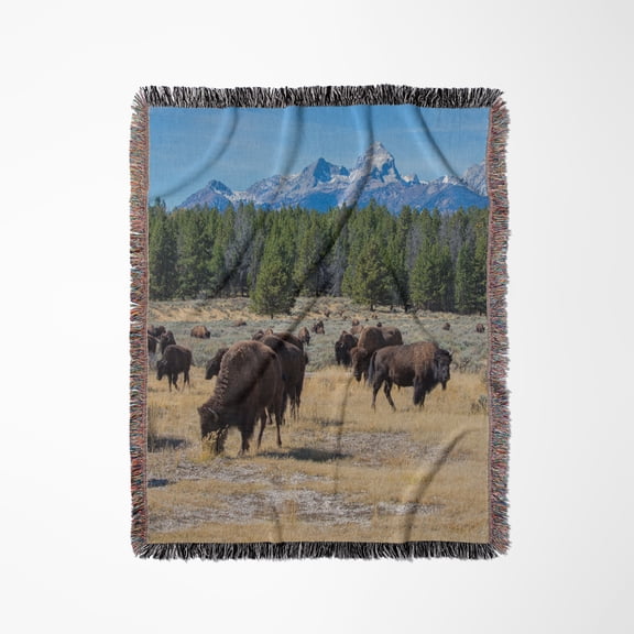 Bison, Bison Bison, Grand Teton National Park, Wyoming, Woven Blanket