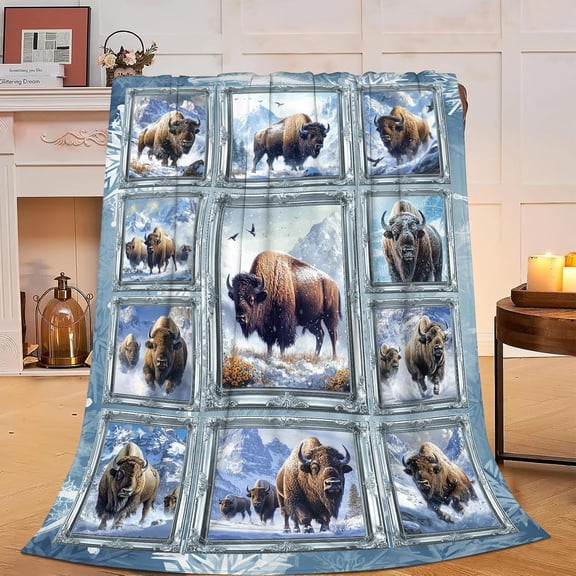 Bison Blanket, Snow Mountain Wild Animal Throw Blanket Gifts 50"X40"