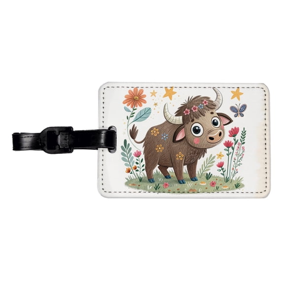 Bison Buffalo Children's Illustration Style Faux Leather Travel Luggage Tag