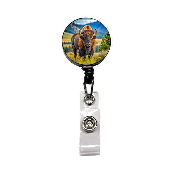 Bison Buffalo Retractable Reel ID Badge Key Card Name Tag Holder with Clip