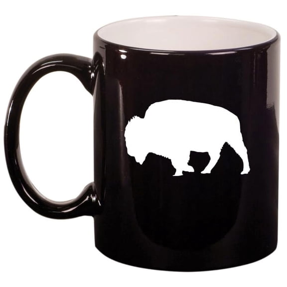 Bison Ceramic Coffee Mug Tea Cup Gift for Her, Him, Friend, Coworker, Wife, Husband, Animal Lover (11oz Gloss Black)