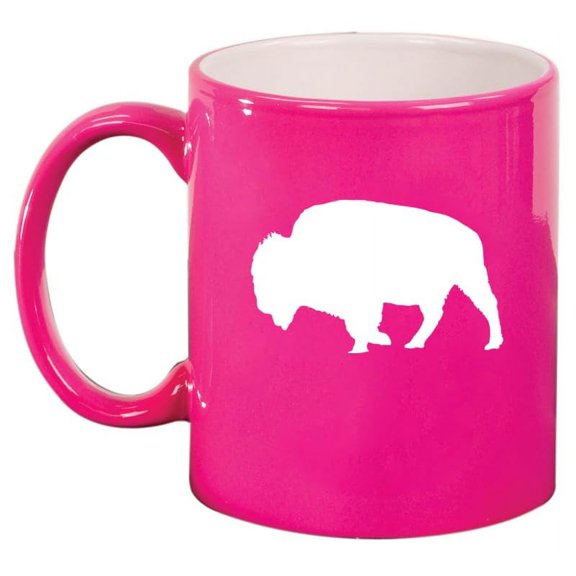 Bison Ceramic Coffee Mug Tea Cup Gift for Her, Him, Friend, Coworker, Wife, Husband, Animal Lover (11oz Hot Pink)