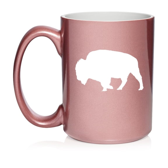 Bison Ceramic Coffee Mug Tea Cup Gift for Her, Him, Friend, Coworker, Wife, Husband, Animal Lover (15oz Rose Gold)