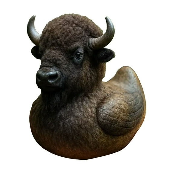 Bison Duck Figurine, Fun Decorative Duck - Shaped Ornament With Realistic Bison Head Design, For Home Decor, Office Desk Display, Animal Lovers Gifts