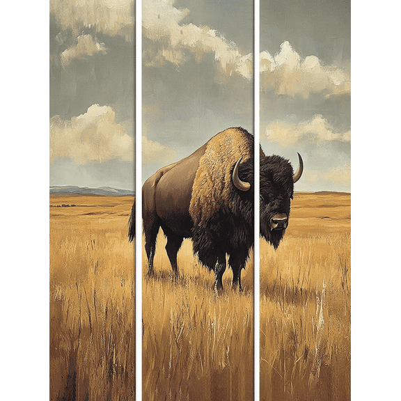 Bison in Field Decorative Painting/Canvas Art Suitable for Living Room Bedroom Office Dining Room Kitchen Hallway Entryway Den Study Guest Room or Library. Animal Bison Art Painting.