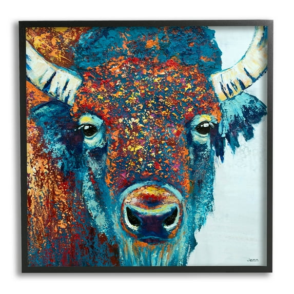 Bison Gazing Close Up Wildlife Animals & Insects Painting Black Framed Art Print Wall Art