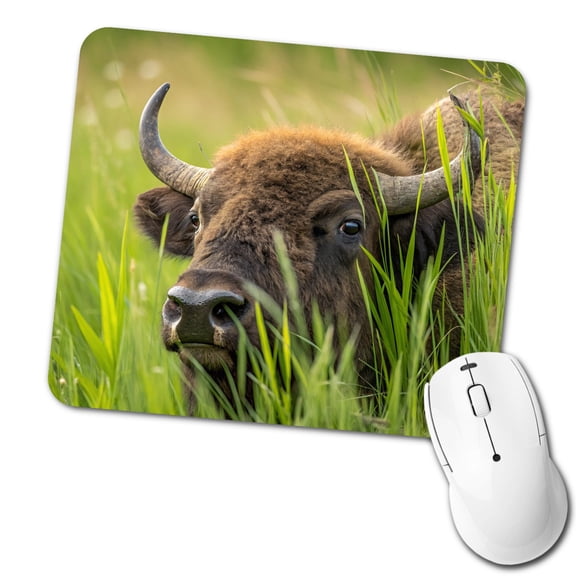 Bison Grassland Wildlife Scene Mouse Pad Low Profile Gaming Mat