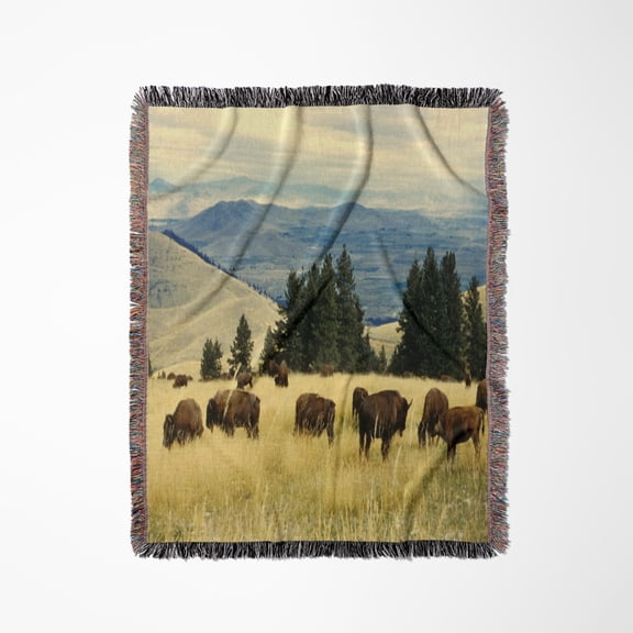 Bison Grazing Out West, Woven Blanket