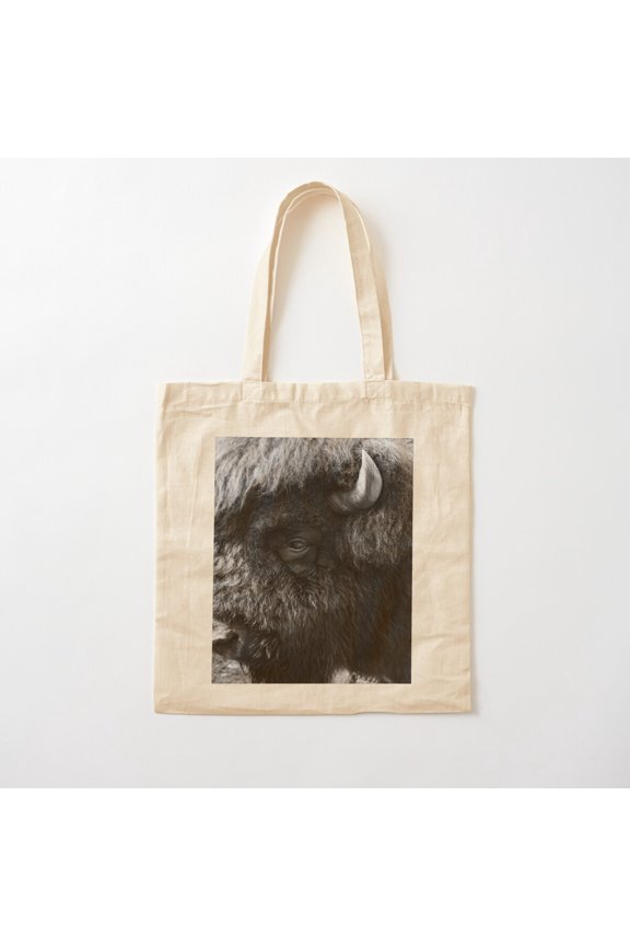 Bison Head Black And White Canvas Tote Bags, Reusable Shopping Bag