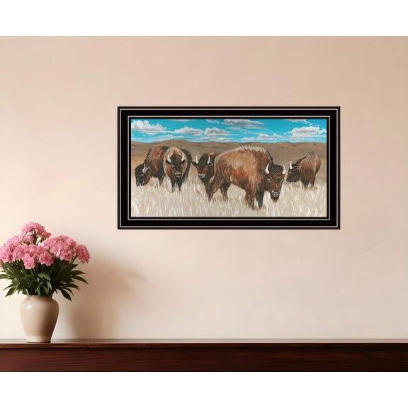 Bison Herd Black Framed Print Wall Art