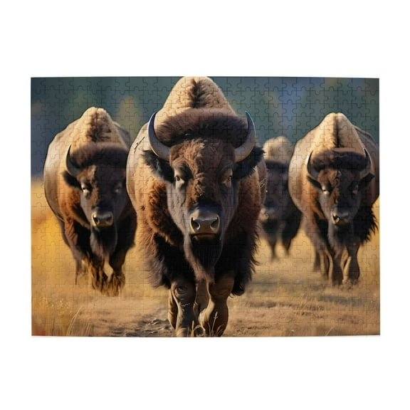 Bison Herd Prairie Wildlife 1000-Piece Wooden Jigsaw Puzzle for Adults, Fun & Challenging Family Game, Stylish Wall Decor & Holiday Gift