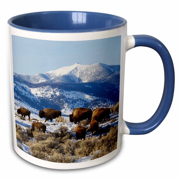 3drose, Bison Herd, Yellowstone National Park, 15oz Two-tone Blue Mug