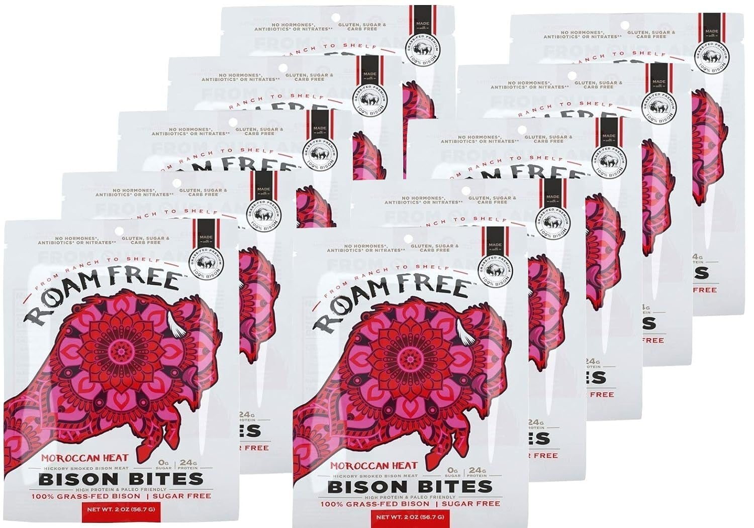 Bison Jerky Bites, 100 Grass Fed Meat Snack High Protein & Sugar