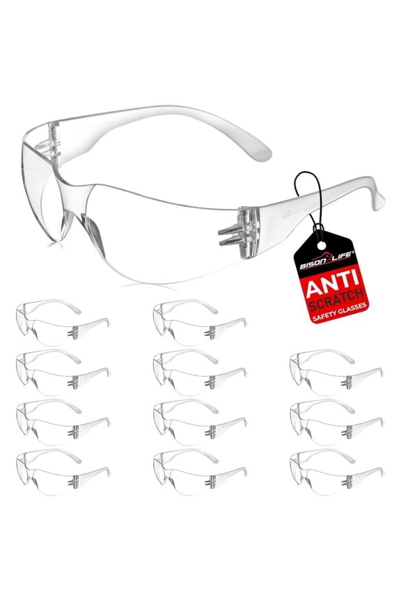Clear Safety Glasses, Pack of 12, ANSI Z87.1 Scratch & Impact Resistant, Polycarbonate Lens, One Size, Wrap Around Eyewear