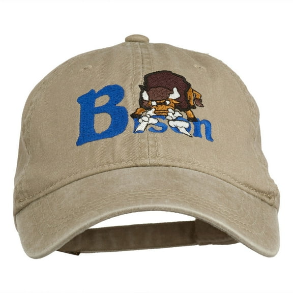 Bison Mascots Embroidered Washed Cap - Khaki OSFM