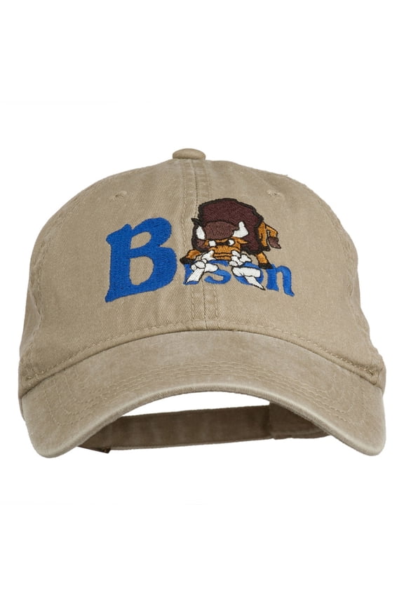 Bison Mascots Embroidered Washed Cap - Khaki OSFM