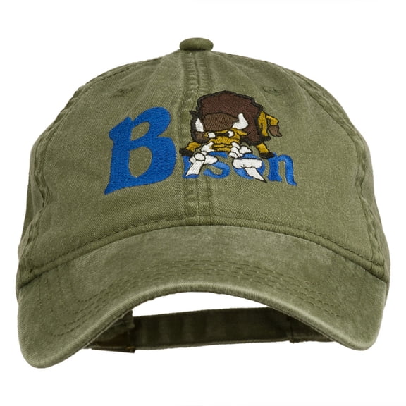Bison Mascots Embroidered Washed Cap - Olive Green OSFM