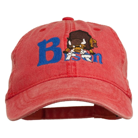 Bison Mascots Embroidered Washed Cap - Red OSFM