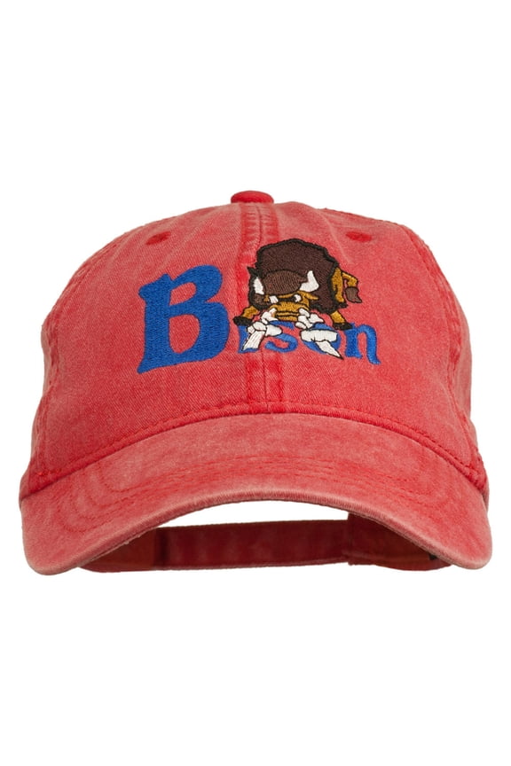 Bison Mascots Embroidered Washed Cap - Red OSFM
