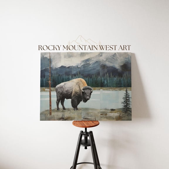 Bison Mountain Poster Print, American Bison, Western Wall Art Decor, Bison Poster, Vintage Wall Art, Montana Art, Western Wildlife, Unframed Poster Size 8x12 F03.1.15l1205