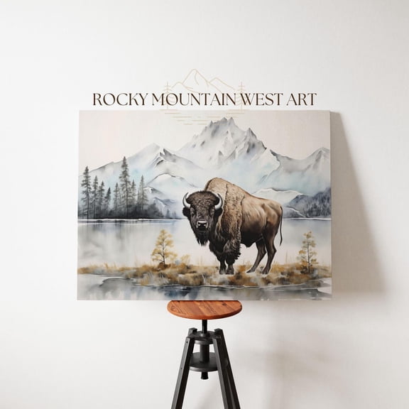 Bison Mountain Poster Print, American Bison, Western Wall Art Decor, Bison Poster, Vintage Wall Art, Montana Art, Western Wildlife, Unframed Poster Size 8x12 F03.1.15l1207