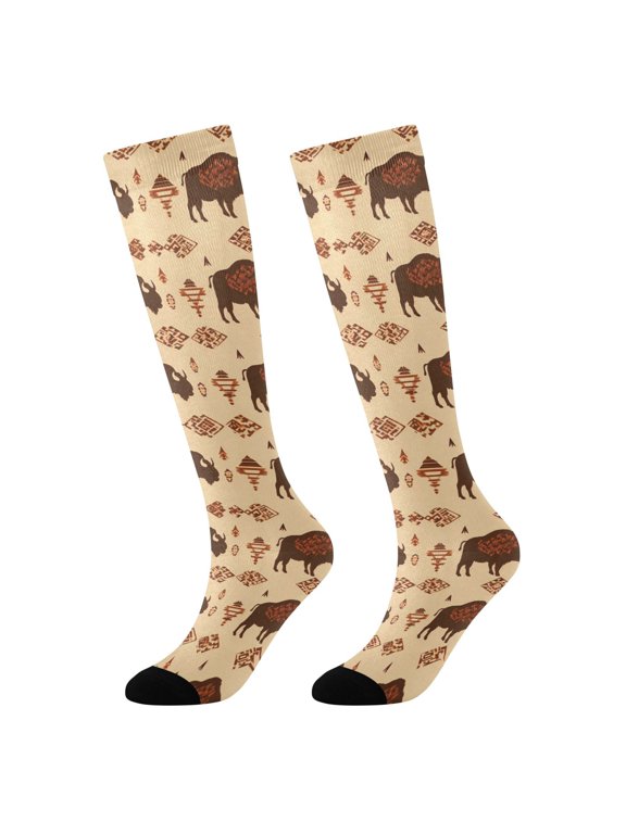 Bison Novelty Patterned Knee High Socks Breathable Stretchy Soft Tall Boot Socks