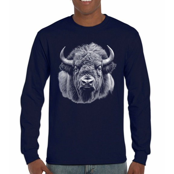 Bison Portrait Long Sleeve T-shirt American Buffalo Head Western Wildlife Nature Majestic Bull Symbol of Strength