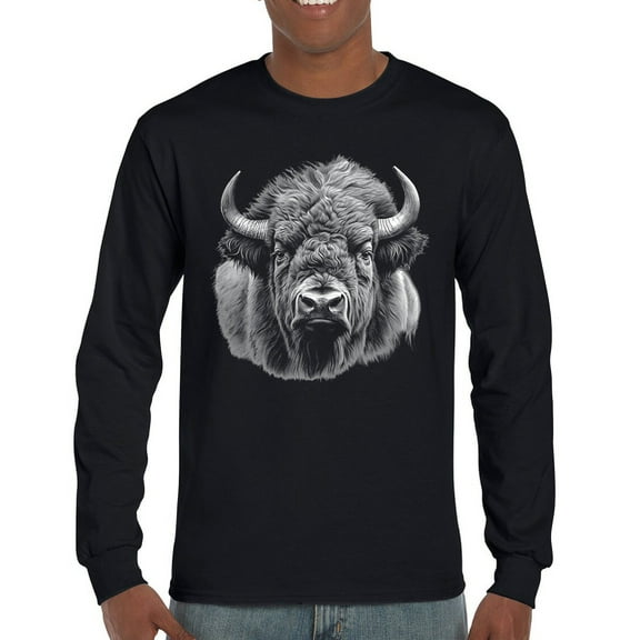 Bison Portrait Long Sleeve T-shirt American Buffalo Head Western Wildlife Nature Majestic Bull Symbol of Strength