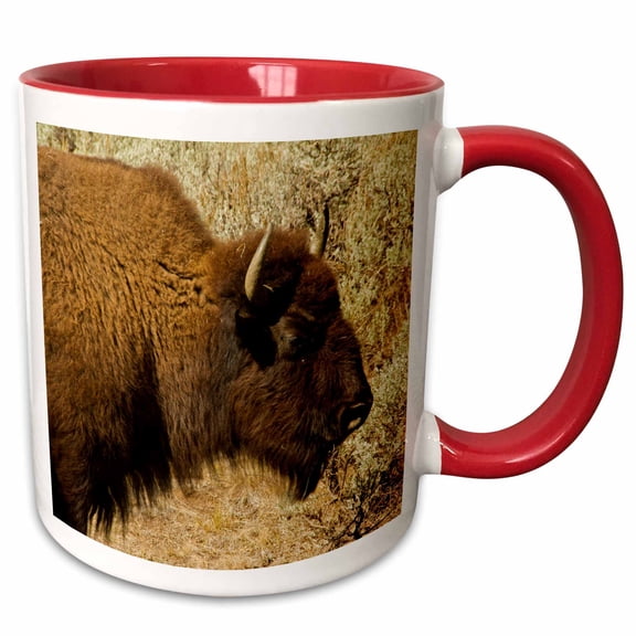 3drose, Bison Profile, Lamar Valley, Yellowstone National Park, Wyoming, Usa, 11oz Two-tone Red Mug