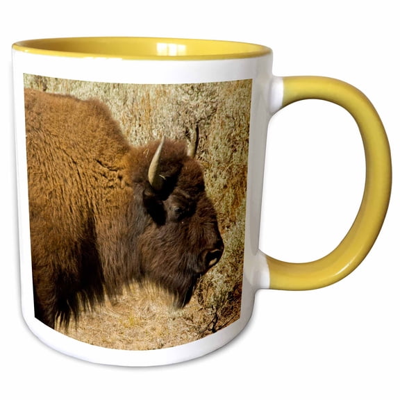 3drose, Bison Profile, Lamar Valley, Yellowstone National Park, Wyoming, Usa, 11oz Two-tone Yellow Mug