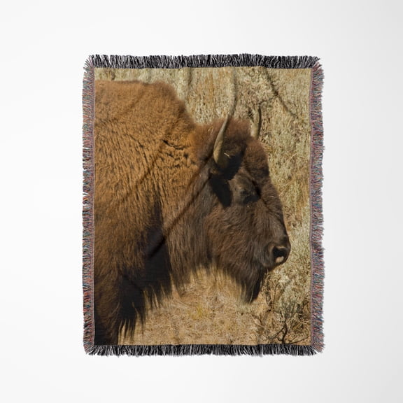 Bison Profile, Lamar Valley, Yellowstone National Park, Wyoming, Usa, Woven Blanket