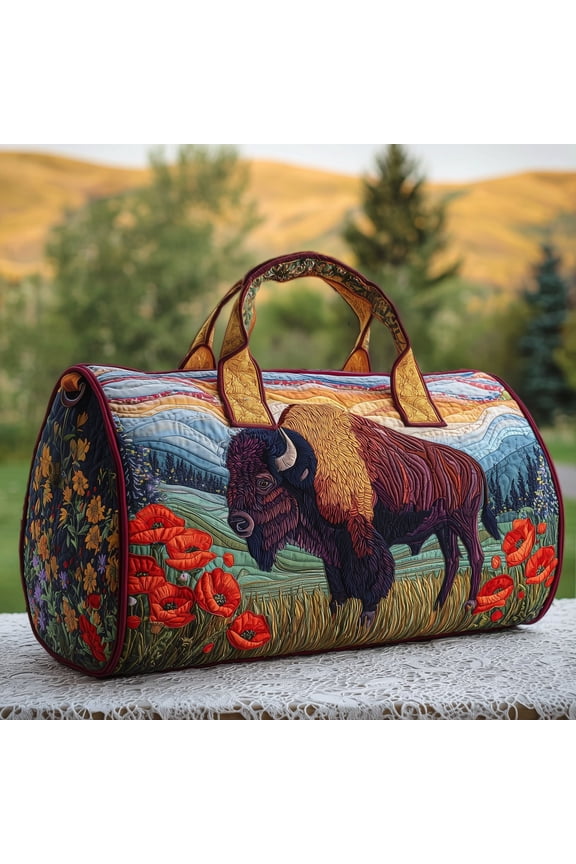 Bison Quilted Duffle Bag, Quited Travel Tote Bag, Quited Weekender Travel Bag, Carry On Duffle