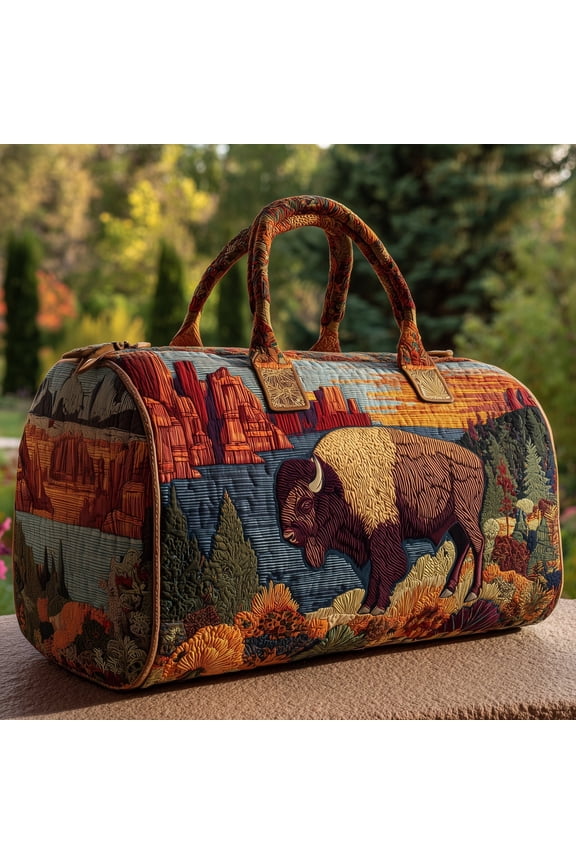 Bison Quilted Duffle Bag, Quited Travel Tote Bag, Quited Weekender Travel Bag, Carry On Duffle