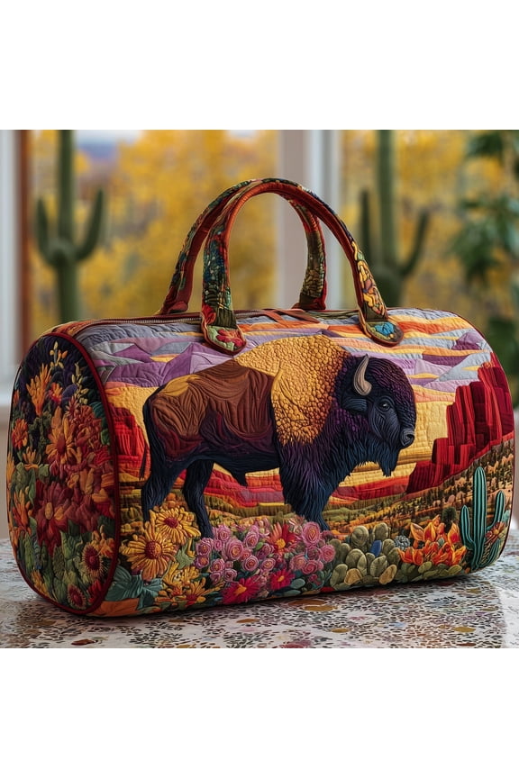 Bison Quilted Duffle Bag with Adjustable Strap,Travel Weekender Bag