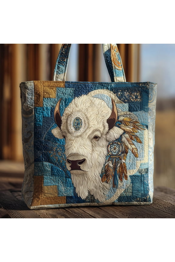 Bison Quilted Tote Bag, Rustic Western Carryall for Nature Lovers