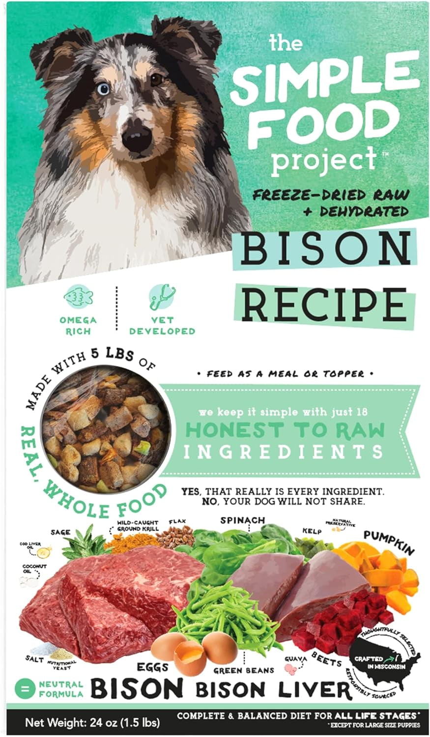 Bison Recipe - Freeze Dried Raw Food For Dogs - 24Oz