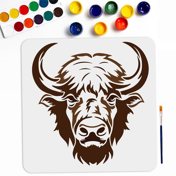 Bison Stencil 11.8 x 11.8 inch Farm Animal Template with Paint Brush for Wall Art Wood Canvas