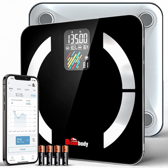 Bisonbody Smart Digital Body Scale â Engineered for Cardio Enthusiasts â 22 Metrics including Cardiac Index, Heart Rate, Muscle Rate, Lean Body Mass â Large Display â App-Based