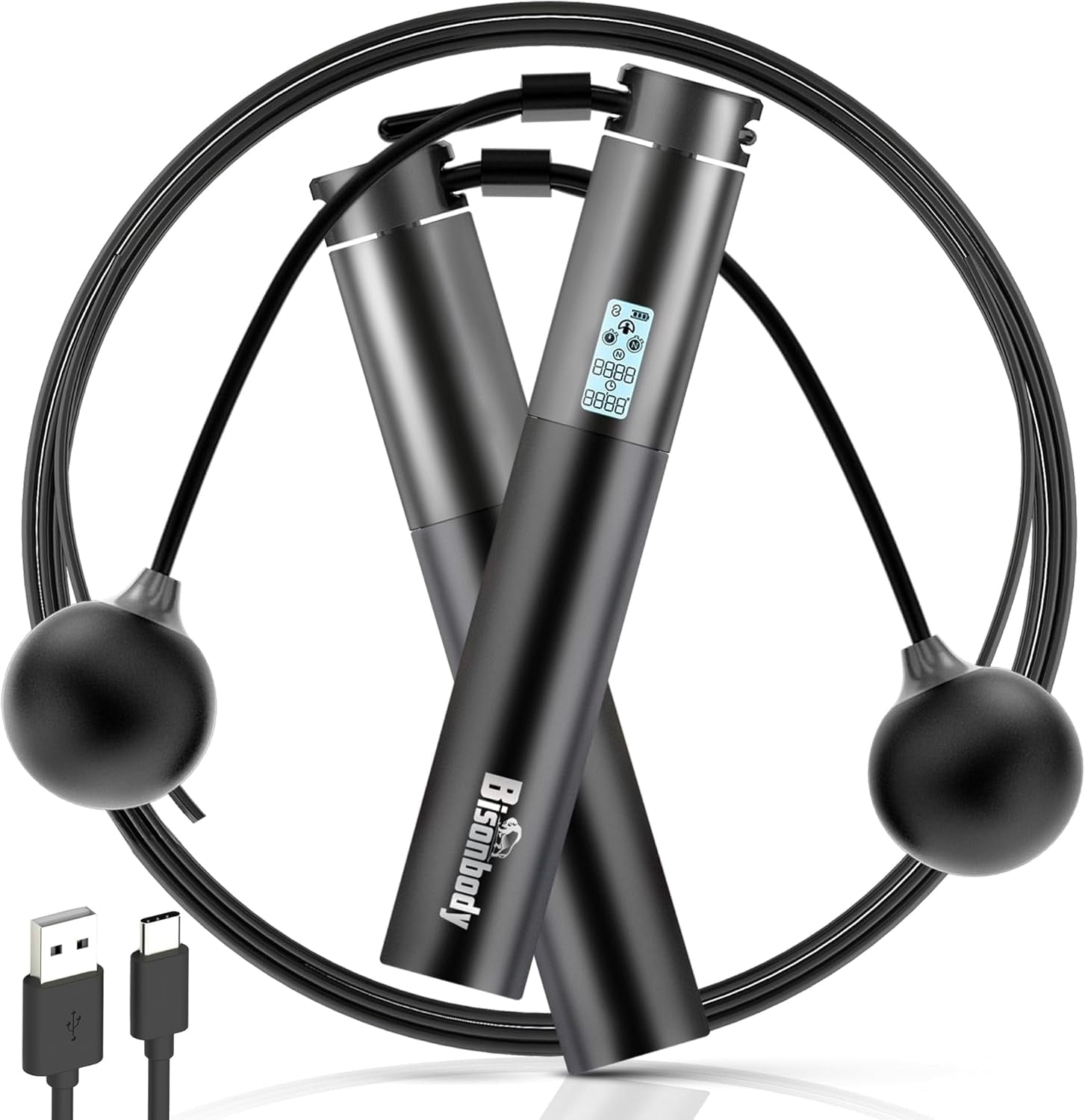 Bisonbody Smart Jump Rope Fitness Skipping Rope with App â 2 Function Modes â Classic 3m Rope & Ropeless Shortballs â Bluetooth Skipping Rope with Fitdays+ App for Seamless Progress Tracking