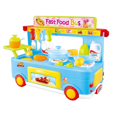 Bisontec Fast Food Bus Kitchen Play Set Toy 29pcs (Blue) PS8807