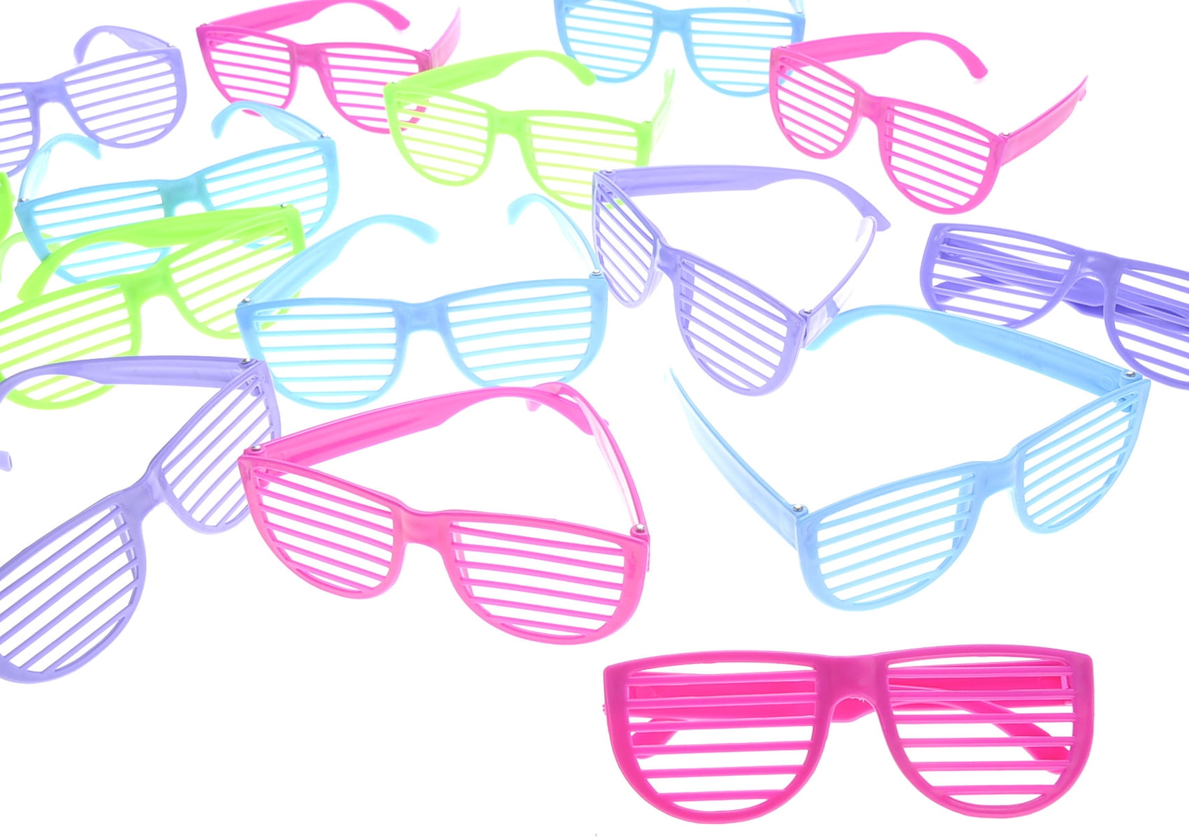 Bisontec Plastic Shutter Shades Glasses (12Pairs/PK, Purple,Blue,Green, And Pink)