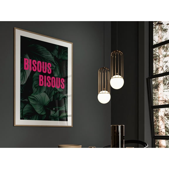 Bisous Bisous French Print Botanical Wall Art Bright Pink Wall Art Pink And Green Wall Art Bedroom Above Bed Decor French Poster Wall Art Modern Wall Decor Wall Art