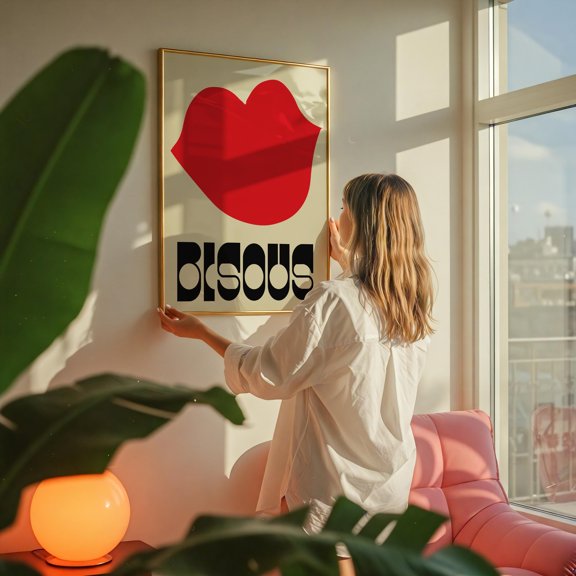 Bisous Typography Bold Letter Poster , Poster Print Only
