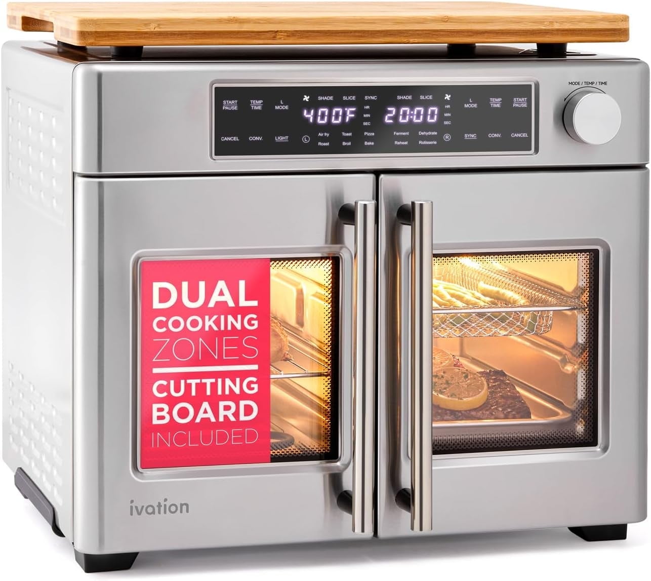Ivation Dual Zone 10-in-1 Air Fryer & Toaster Oven - Up to 450°, 1800W Temperature Control