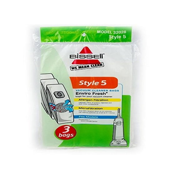 Compatible with Bissell Power Clean Upright Vacuum Cleaner Style 5 Paper Bags 3 Pk Part # 32028
