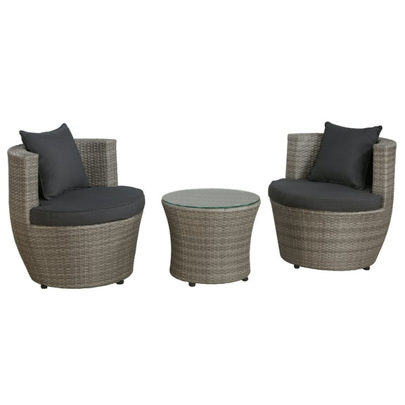 Alaterre 2-Person Wicker Patio Set  3-Piece Outdoor Furniture with Chairs & Glass Top Table, Gray